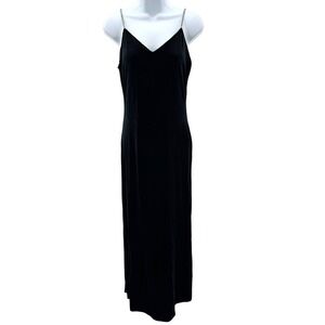 VTG 90s Jump Black Velvet‎ Rhinestone Strap Slip Dress Artsy Minimalist 7/8 Y2K